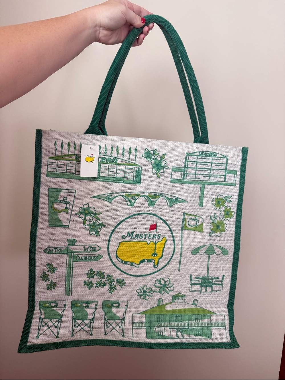 NWT Masters Jute Tote Green & White